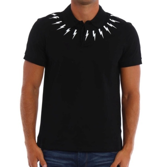 Neil Barrett Lightning Bolt Print Polo Shirt size small slim fit - Picture 1 of 9